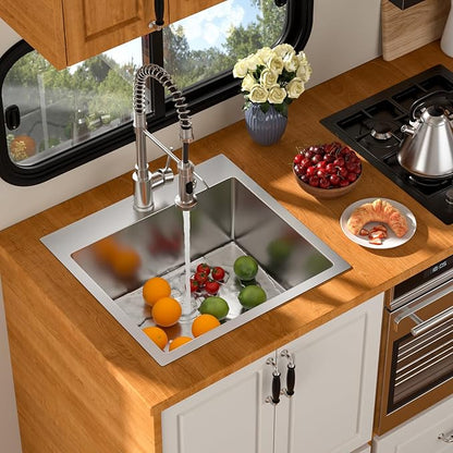 21 Outdoor Kitchen Sink - Beslend Outdoor Sink 21x20 Bar Sink RV Sinks Drop In, 16 Gauge Stainless Steel Topmout Kitchen Sinks Wet Bar Sinks Square Single Bowl Above Counter Indoor Outdoor