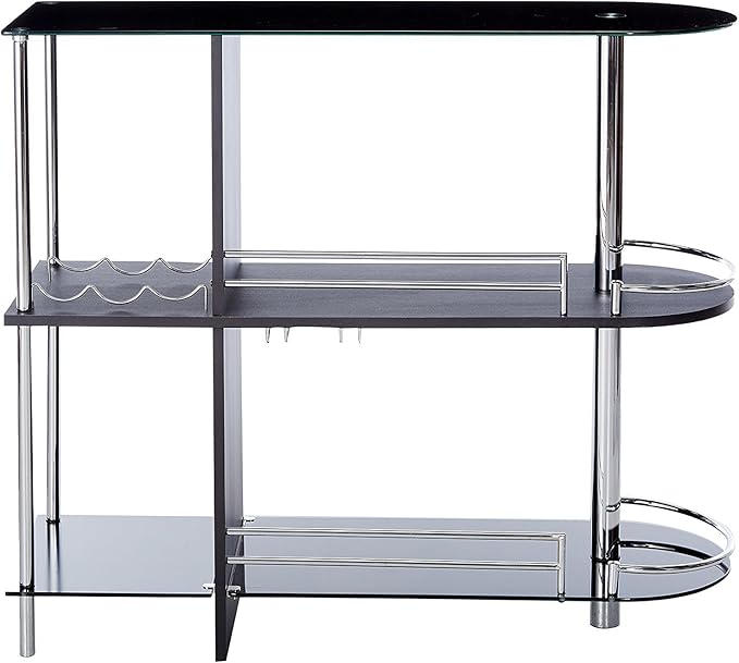 Kings Brand Furniture Bar Table with Two Tempered Glass Shelves, Black (16 in x 47 in x 41 in)