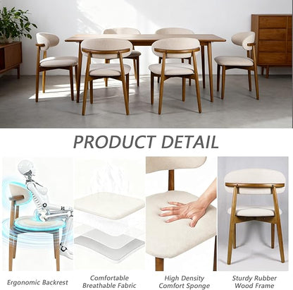 Modern Upholstered Dining Chairs, Beige Fabric Seat with Wooden Legs, Contemporary Kitchen Side Chairs, Set of 2