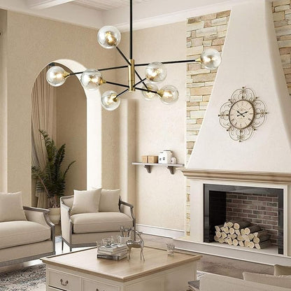 BOKT Black Gold Chandelier Pendant Light Mid Century Modern Sputnik Chandelier Light Fixture Globe Flush Mount Ceiling Light Amber Glass Ball Chandelier Kitchen Island Lighting