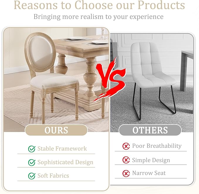 French Country Dining Chairs Set of 4, Upholstered Rattan Dining Chair with Round Backrest, Farmhouse Vintage Dining Chairs for Living Room, Kitchen, Restaurant (Beige-Padded, Set of 4)