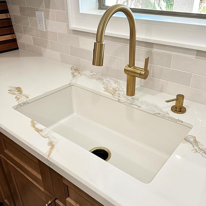 Sinkology Eden Fireclay Undermount Kitchen Sink, Undermount Installation, Surefire Finish (Crisp White, 31")