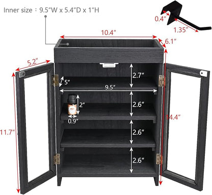Ikee Design Small Wooden Countertop Storage Cabinet with Adjustable Shelves and Removable Hooks, Perfect for Perfume, Pantry, Essential Oil, 10.4W x 6.1D x 14.4H in, Black