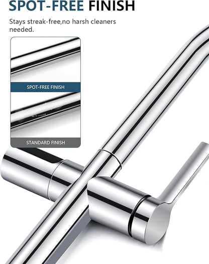 Lefton Touchless Pull-Out Kitchen Faucet, Hands Free Motion Sensor Activated, Battery-Free Temperature Display, KF2206 (Contemporary, Chrome)