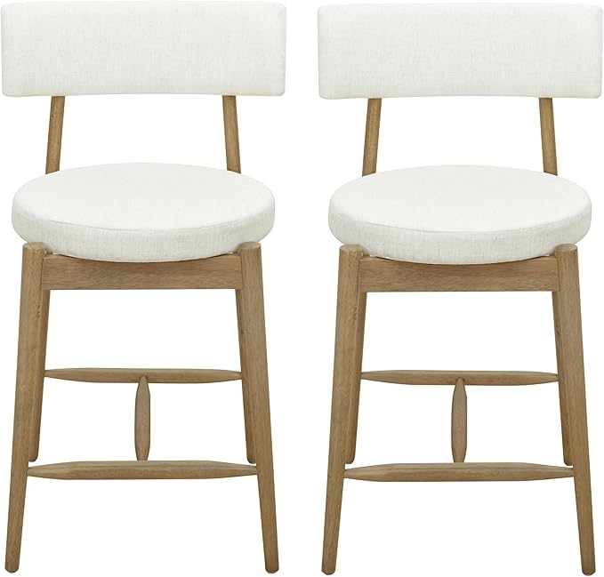 Modern Dining Chairs,Mid Century Counter Stool Set of 2 - Sturdy Rubber Wood Frame with Comfortable Fabric Cushion,Simple & Natural,Offering & Stylish for Kitchen Island, Room and Bedroom,Beige-Fabric