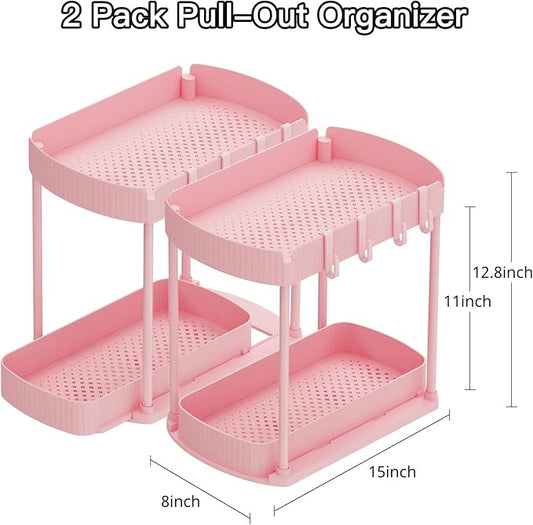 Ukeetap 2 Pack Multi-Purpose Pull-Out Storage Organizers, Under Sink & Cabinet Organizers, 12.8 Inch Pink