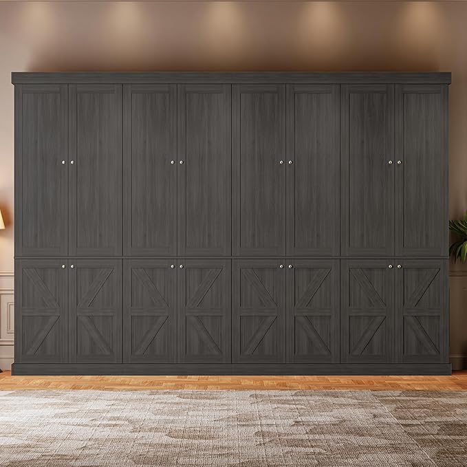 70.8" Tall Kitchen Pantry Cabinet with Doors, Farmhouse Modular Storage Cabinet with 4-Tier Adjustable Shelves, Large Storage Cabinet for Kitchen or Living Room, Set of 4, Black