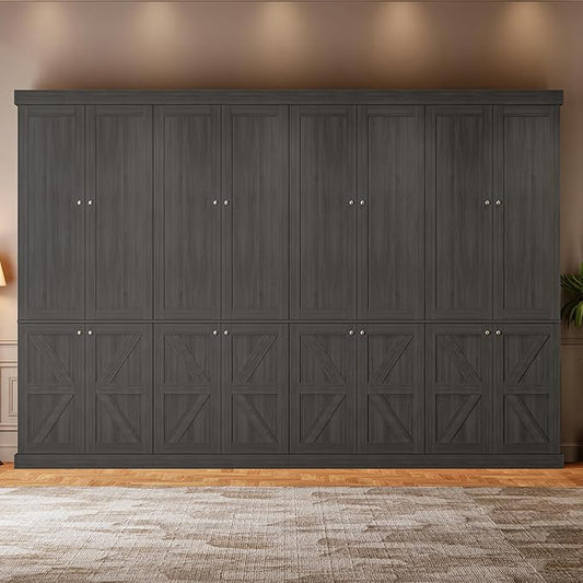 70.8" Tall Kitchen Pantry Cabinet with Doors, Farmhouse Modular Storage Cabinet with 4-Tier Adjustable Shelves, Large Storage Cabinet for Kitchen or Living Room, Set of 4, Black