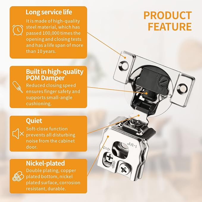 Chibery 50 Pack 1-1/4" 4D Overlay Soft Close Concealed Hinges for Face Frame Door, Control Closing Speed, Smooth Slow Self Close Hinges, Satin Nickel, 105° Open Angle Stainless Steel Cabinet Hinges