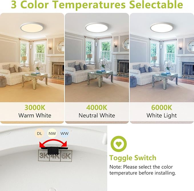 20 Inch Large LED Flush Mount Ceiling Light, 42W 4200LM Dimmable & 3000K/4000K/6000K Selectable, Low Profile Ceiling Fixtures for Bedroom Apartment Laundry Room Kitchen, White