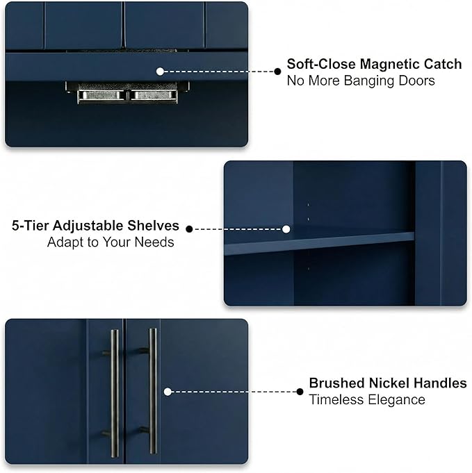 Casaphoria Kitchen Pantry Cabinet, 67" Tall Freestanding Kitchen Cabinet with 4 Adjustable Shelves, 56" W Storage Cabinet for Kitchen Pantry Organization (Navy Blue, Double)