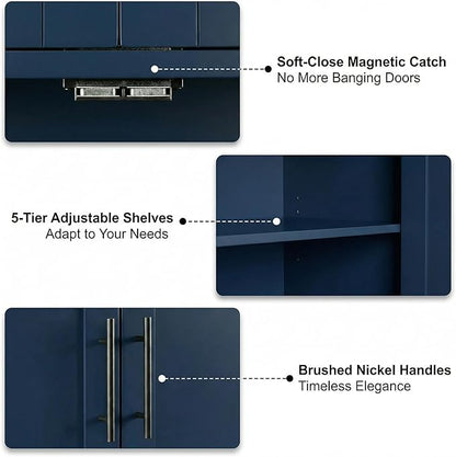 Casaphoria Kitchen Pantry Cabinet, 67" Tall Freestanding Kitchen Cabinet with 4 Adjustable Shelves, 56" W Storage Cabinet for Kitchen Pantry Organization (Navy Blue, Double)