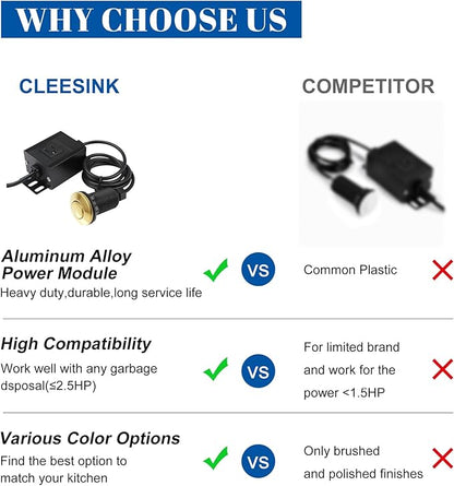 Sink Top Air Switch Kit Garbage Disposal Part by CLEESINK (SHORT/2.5", Polished Gold)