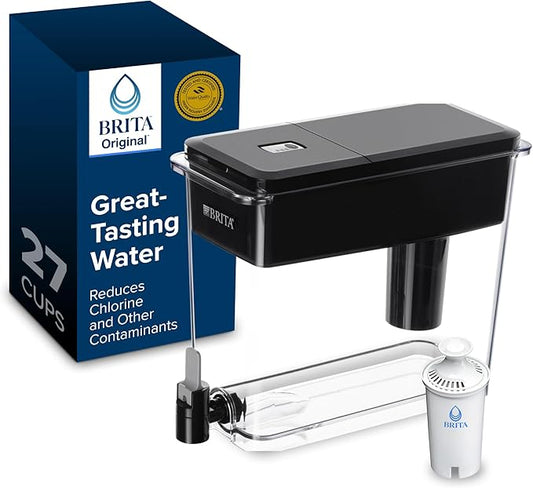 Brita Extra-Large 27-Cup Water Filter Dispenser with Standard Filter, WQA NSF/ANSI Certified, Removes Chlorine Taste & Odor, Reduces Zinc Copper & Mercury, BPA-Free, 1 Filter Included, Lasts 2 Months