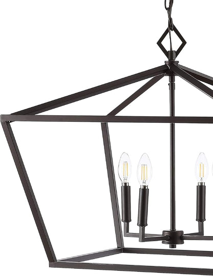 JONATHAN Y 23" Oil Rubbed Bronze 4-Light Rustic Glam Adjustable Iron LED Pendant, Open Cage Lantern Hanging Light for Dining Room, Kitchen Island, Foyer, Farmhouse French Country (JYL7520B)