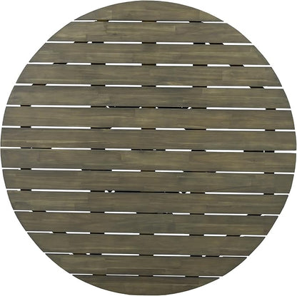 Merax Outdoor Dining Table 47.25" Round Extra-Large Acacia Wood Patio Dining Table for Backyard Lawn Balcony, Aesthetic Slat Base Design, Grey Finish