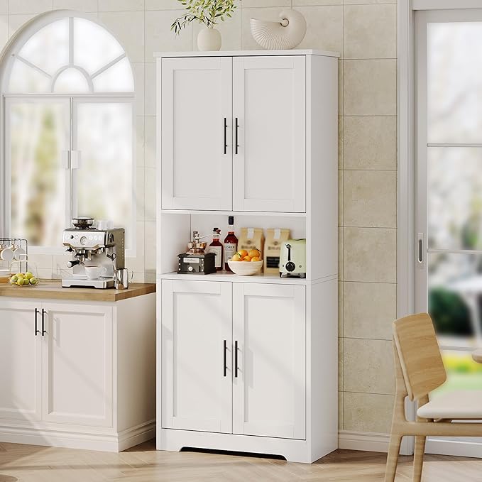 IDEALHOUSE Kitchen Pantry Cabinet, 70in Tall Storage Cabinet with Doors and Adjustable Shelves, Freestanding Cupboard for Living Room, Dining Room, Bathroom (White)