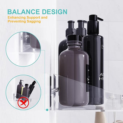 Bakzon Adhesive Shower Caddy, 5 Pack Acrylic Shower Shelves Bath Organizers With Large Capacity, No Drilling Shelves for Bathroom Storage