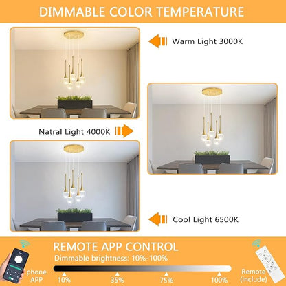 Crystal Chandelier for Dining Room Glam 5 Light Cluster Crystal Pendant Light Dimmable LED Chandeliers for Kitchen Island Living Room Gold