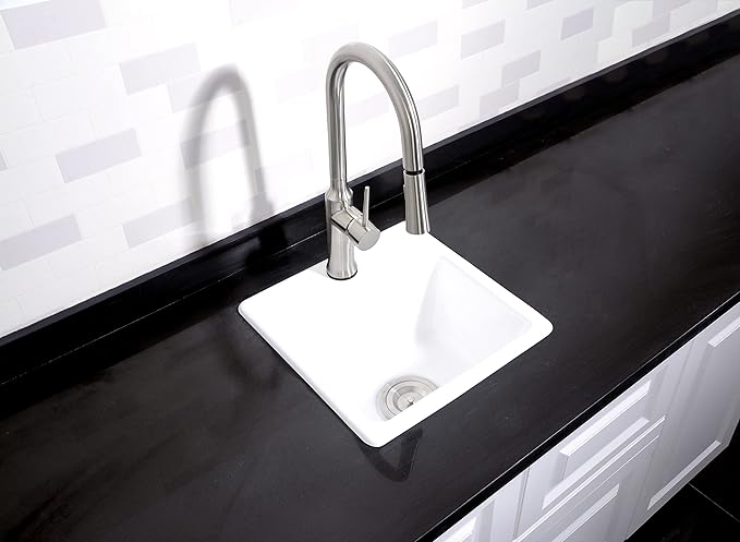 Gourmetier GCKTS15158 15X15 Single Bowl Top Mount Drop-In Kitchen Sink, White