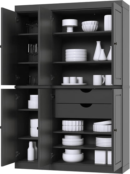 Palace Imports Solid Wood Kitchen Pantry Cabinet - 71.5" Tall x 48.5" Wide - Freestanding Storage Pantry w/ 2-Drawer Kit & Adjustable Shelves - Gray, Renewable Eco-Friendly 100% Wood, Made in Brazil