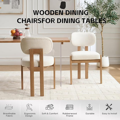Chenille Dining Chairs Set of 6, Comfy Upholstered Dining Room Chairs Mid Century Modern Farmhouse Fabric Kitchen Chairs with Rubber Wood Legs for Dining Room Kitchen Island Home (Beige)