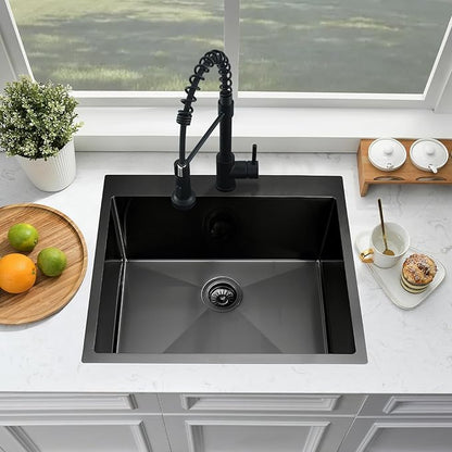 25 Inch Black Drop In Laundry Sink-Bokaiya 25x22 Stainless Steel Drop In Kitchen Sink with Faucet Combo Laundry Room Utility Sinks 16 Gauge Single Bowl 13" Deep Kitchen Sink