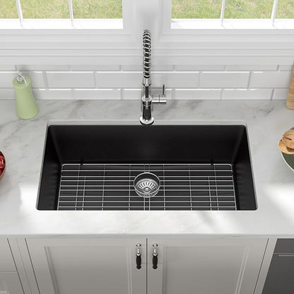 33"x19" Inch Granite Composite Kitchen Sink Matte Black Quartz Undermount Contemporary Single Bowl Kitchen Deep Sink Basin