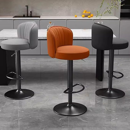 s Set of 2 Counter Height PU Leather, Adjustable Chair with Back, Upholstered Chairs for Kitchen Island, Restaurant,Black-Sitting Height 6383cm