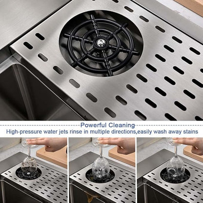 Stainless Steel Kitchen Sink with Cup Washer-Hovheir 31x20 Drop In Top Mount Kitchen Sink Workstation 16 Gauge Stainless Steel Single Bowl Deep Sinks Over Mount Sinks with Glass Rinser, Cutting board
