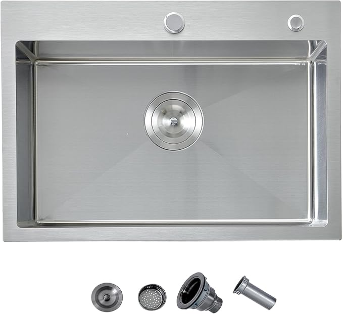 24 Inch Kitchen Sink Drop In, 24x18 Inch Topmount Stainless Steel Bar Sinks, Single Bowl RV Laundry Utility Outdoor Wet Prep Small Sink with Drain