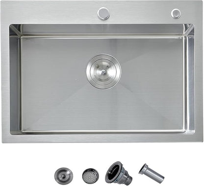 24 Inch Kitchen Sink Drop In, 24x18 Inch Topmount Stainless Steel Bar Sinks, Single Bowl RV Laundry Utility Outdoor Wet Prep Small Sink with Drain