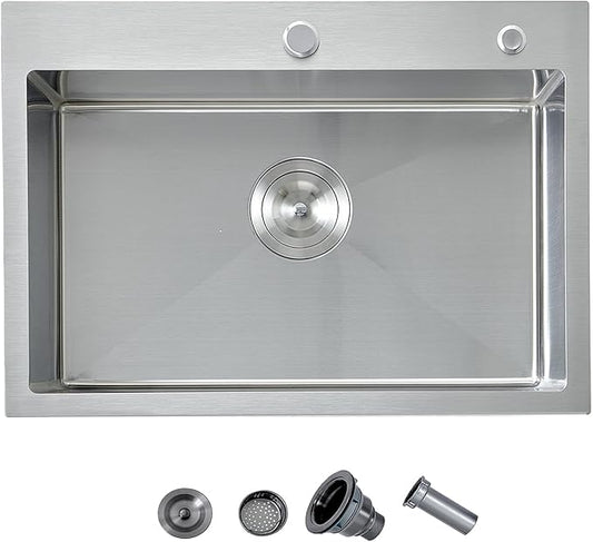 24 Inch Kitchen Sink Drop In, 24x18 Inch Topmount Stainless Steel Bar Sinks, Single Bowl RV Laundry Utility Outdoor Wet Prep Small Sink with Drain