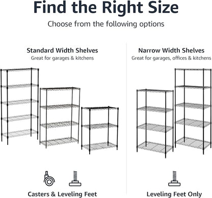 Amazon Basics 4-Shelf Adjustable Heavy Duty Steel Wire Rack Storage Shelving, Sturdy Garage Shelving, 350 lbs Capacity Per Shelf, Easy No-Tool Assembly, 36" x 14" x 54", Black | Heavy Duty, Adjustable, for Kitchen, Garage, Storage, Shelving Organizer