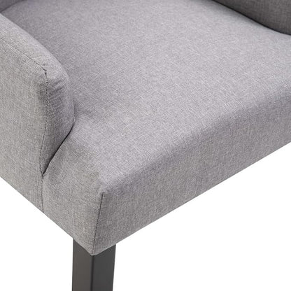 Modern Farmhouse Dining Chairs with Armrests Set of 4 Light Gray Fabric Upholstered Seats Oak Wood Frame Kitchen Dining Room Furniture