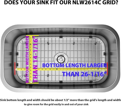 Serene Valley Sink Protector Grid 26-1/16" x 14-1/16", Centered Drain with Corner Radius 3-1/2", 304 Stainless Steel Material NLW2614C