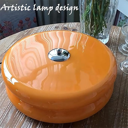 Bofea-Mid Century Modern Orange Glass Flush Mount Ceiling Lamp,Hallway Ceiling Light,Large Round LED Ceiling Light Fixture for Living Room,Bathroom, Bedroom.