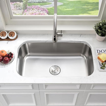 31 Inch Undermount Kitchen Sink Stainless Steel-Bokaiya 31x18 Stainless Steel Kitchen Sink Single Bowl 16 Gauge Large Corner Under Mount Sinks with Dish Grid