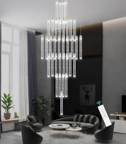 35-Light Long Large Modern Led Crystal Chandeliers Modern Spiral Chandeliers High Ceilings Chandelier for Staircase Foyer Chrome