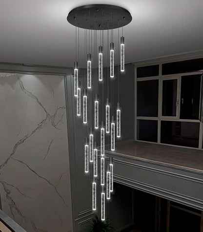 HAIXIANG 13 Foot High Ceiling Chandelier for Entryway Modern Crystal Lights for Living Room Foyer Flush Mount Sloping Ceiling Pendant Light Fixture Remote Dimmable 20-Lights Black