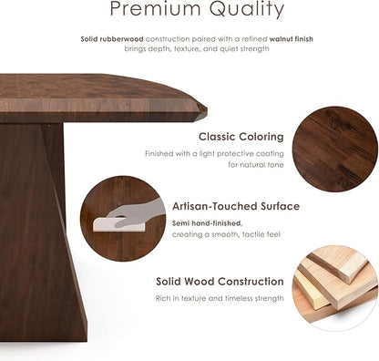 Furniture of America Nazaen III 82.5" Mid-Century Modern Solid Wood Live Edge Dining Table with Steel Support, Walnut Finish, Seats 6–8