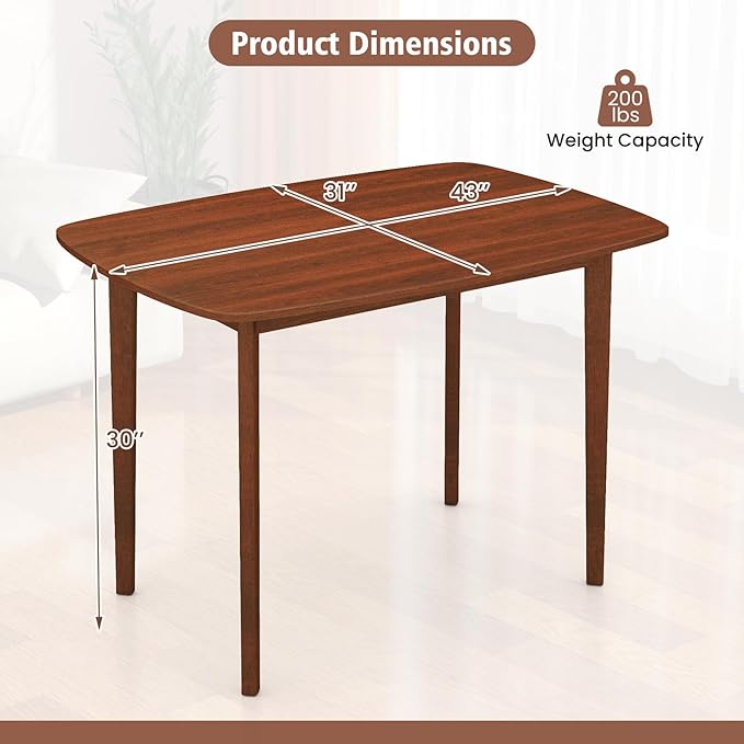 Giantex 43" x 31" Dining Table with Rubber Wood Legs, Load 200Lbs, Easy Assembly, Rectangular Kitchen Table for 2-4, Small Place, Dining Room, Dinette, Living Room, Restaurant, Apartment, Walnut