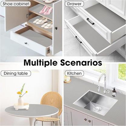 Drawer and Shelf Liner, Non-Slip Kitchen Cabinet Liners Non-Adhesive Thick Strong Grip Waterproof Washable Mats Protect Dresser Shelves Cupboard Bathroom Cabinets, Light Gray, 18 in X 20 FT