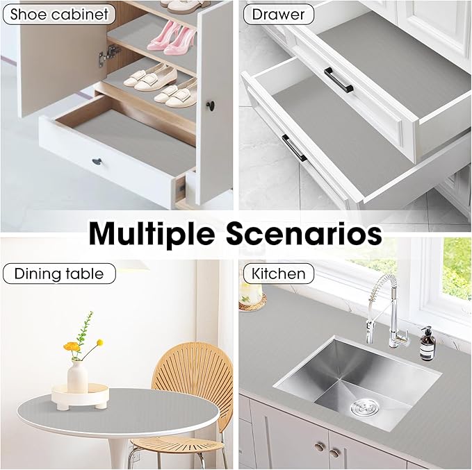 Drawer and Shelf Liner, Non-Slip Kitchen Cabinet Liners Non-Adhesive Thick Strong Grip Waterproof Washable Mats Protect Dresser Shelves Cupboard Bathroom Cabinets, Light Gray, 18 in X 20 FT