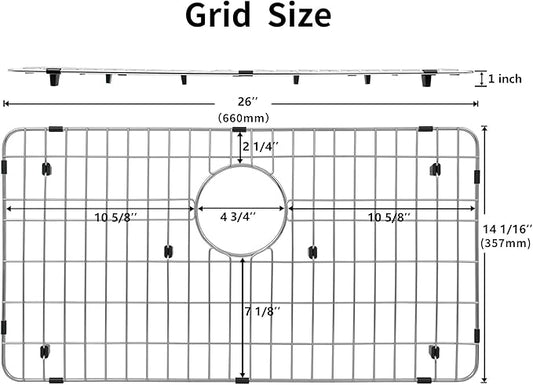 Kitchen Sink Grid and Sink Protectors, Stainless Steel Sink Grids for Bottom of Kitchen Sinks, 26" x 14" with Rear Drain for Single Bowl Sinks