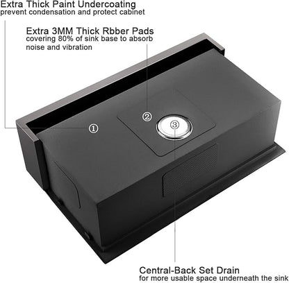 33 Inch Black Farmhouse Kitchen Sink Workstation - VOKIM 33x22 inch Flat Apron Front Farmhouse sink 16 Gauge Stainless Steel Single Bowl Farm Kitchen Sink