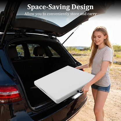 Goplus 5ft Folding Table, Indoor Outdoor Foldable Plastic Folding Tables, Heavy-Duty Rectangular Fold Up Table w/Handle, Portable Utility Card Table for Picnic, Party, Dining, Camping, Beach, White