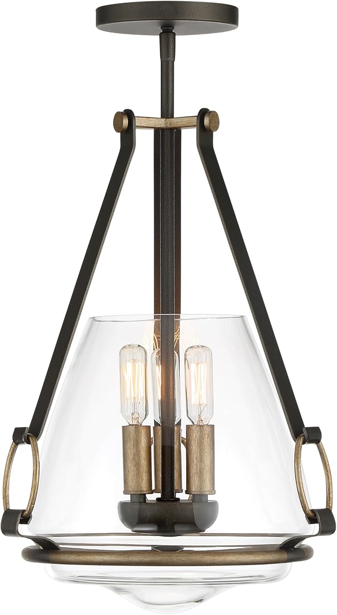 Minka Lavery 3903-107 Eden Valley Convertible Pendant to Semi-Flush, 3-Light, 180 Total Watts, 12.38-in H x 18.13-in W, Smoked Iron with Aged Gold