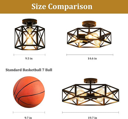Modern Farmhouse Semi Flush Mount Ceiling Light,Industrial Black Ceiling Lighting Fixture,Hexagonal Close to Ceiling Lights for Kitchen, Hallway,Bedroom,Foyer,Dining,Laundry Room,14.6 Inch