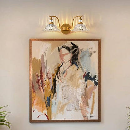 Vintage Bathroom Vanity Light Fixtures - 2 Light Antique Brass Bathroom Lights Fixture Over Mirror with Clear Flower Glass,Retro Brushed Gold Bronze Wall-Mounted Vanity Lighting for Powder Room